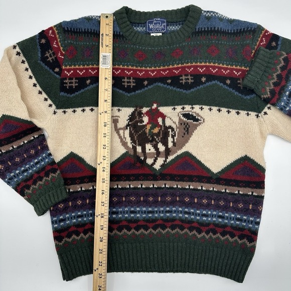 VTG Woolrich Wool Sweater Equestrian Geometric Pattern Womens Large Chunky Knit - Picture 3 of 8